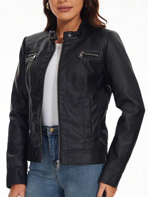 Giacca con chiusura lampo e collo alto alla moda e versatile