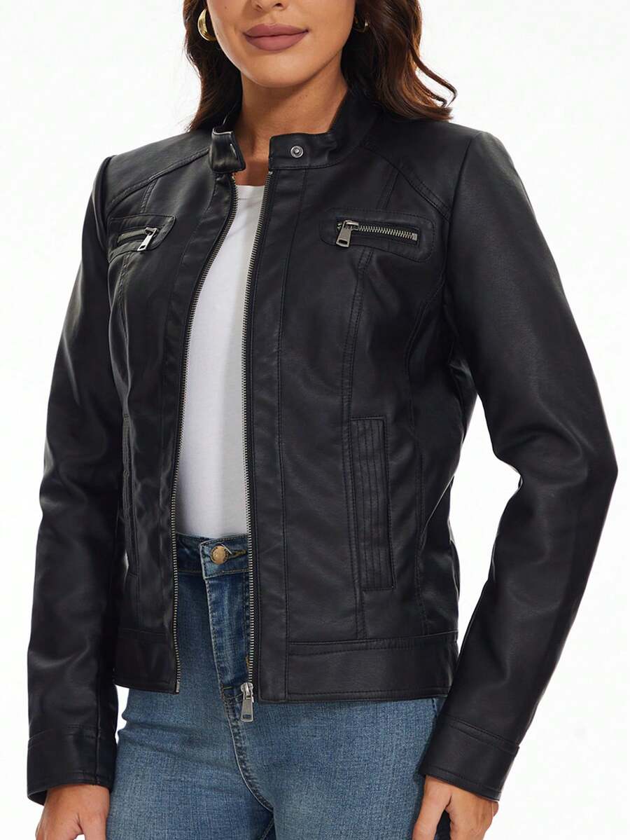 Jaqueta com Zíper e Gola Elevada Fashionable e Versátil