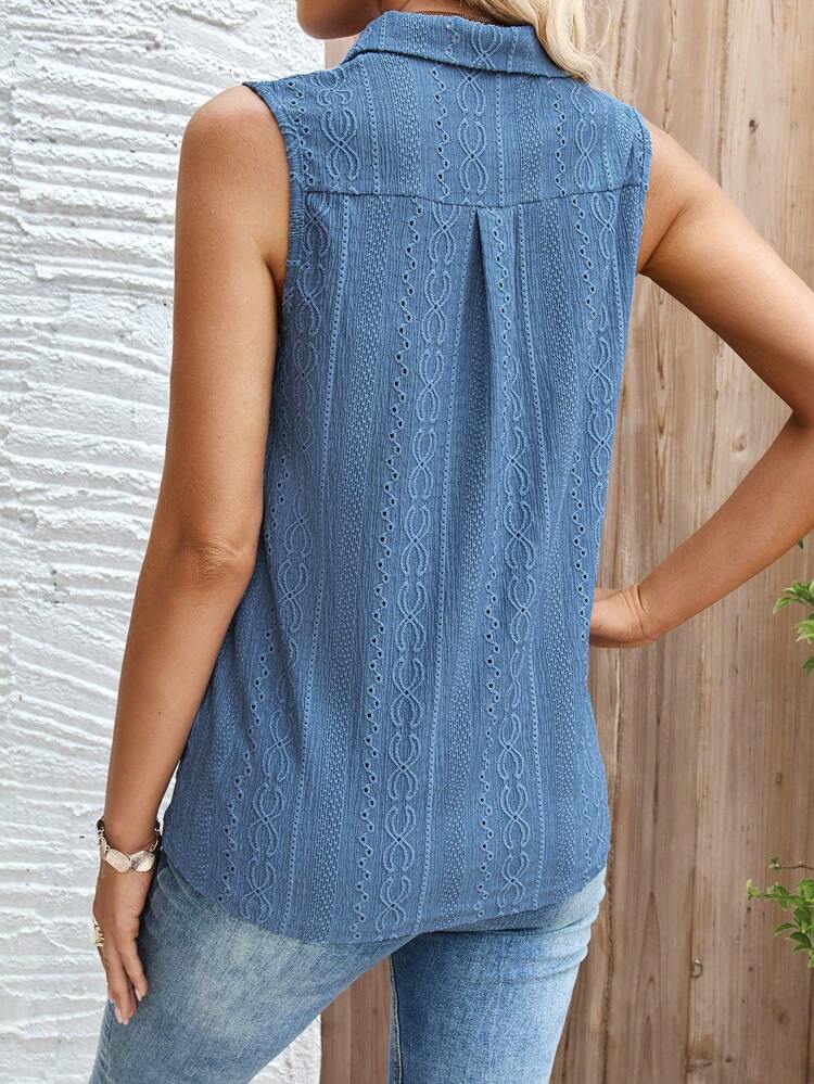 Women's Summer Solid Color Collar Turn-Down Loose Casual Tank Top Collared Shirt
