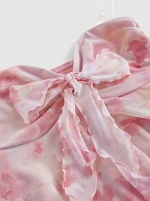 SHEIN Girlism 少女粉色漸變印花前結扣彈性網狀束胸上衣