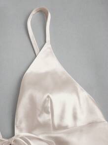 SHEIN Unity 女士純色簡約休閒夏季緞面背心 - 杏色 - 查看 4