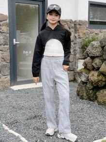 Tween Girl Casual Knitted Straight-Leg Trousers - Light Grey - View 4