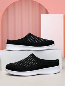 Zapatillas tipo mule para mujer, cómodas, transpirables y ligeras, con plataforma, zapatos casuales de malla para caminar - Negro - Ver 9