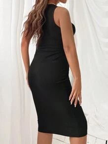 Calvaya 大尺碼女裝純色簡約日常連衣裙 - 黑色 - 查看 2