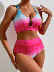 SHEIN Swim Bộ bikini đi biển mùa hè ombre khoét rỗng gợi cảm dành cho nữ - Nhiều màu - Xem 1