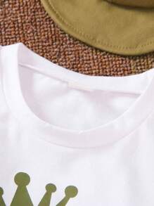 SHEIN Teen Boy Summer Solid Color Multi-Functional Pocket Vest With Letter Print Round Neck Short Sleeve T-Shirt And Shorts Casual Outfit
