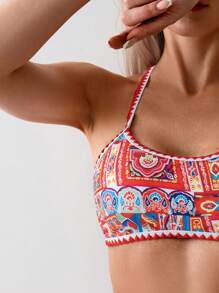 SHEIN Swim Ladies' Summer Beach Floral Bikini Set With Fringed Decoration, Random Print Two Pieces Bathing Suit - Multicolor - View 5