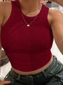 INAWLY Plus Size Women's Solid Color Simple Sleeveless Tank Top For Daily Wear - Burgundy - View 1