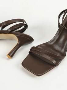 Spring/Summer Lace-Up Square Toe Stiletto High Heel Sandals, Thanksgiving Special Offer, Party Essential Christmas Gift - Coffee Brown - View 8