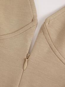 SHEIN Unity Bộ áo liền quần thể thao ôm sát lưng nữ, màu trơn - Màu Khaki - Xem 5