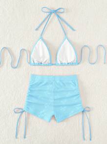SHEIN Swim Summer Beach Halter Triangle Drawstring Side Bikini