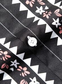 男士花卉印花短袖休閒襯衫，夏季 - 黑色 - 查看 6