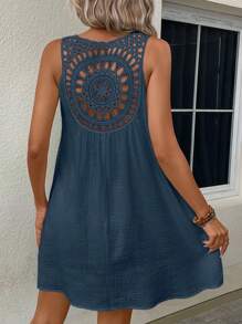 SHEIN JORESS Vestito estivo boho nero a maglia solida con decorazioni vuote