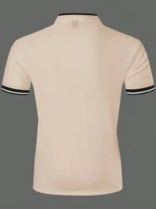 Manfinity Mode Men's Summer Crown Striped Short Sleeve Casual Polo Shirt For Commute - Khaki - View 2