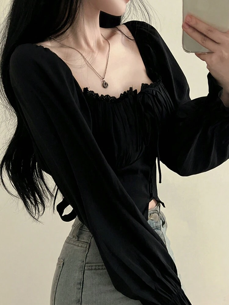 Women's Solid Color Simple Everyday Long Sleeve Shirt,Long Sleeve Tops,Ruffle,Fall Clothes Cute Tops