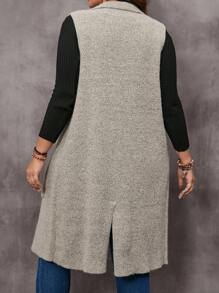 EMERY ROSE 大尺碼西裝領背心針織衫 - 卡其色 - 查看 2