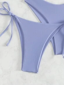 Swim Mod 3 Stücke/Set Damen Bikini in einfarbiger Halter Neck, für Strand im Sommer mit Unterwäsche und Shorts - Grauviolett - Übersicht 4