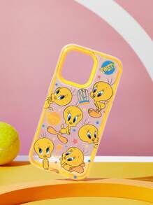 LOONEY TUNES X SHEIN 崔弟图案半透明黄边时尚手机壳适用于 15、 12 Pro Max、 14 Pro Max、 XR 手机壳礼物