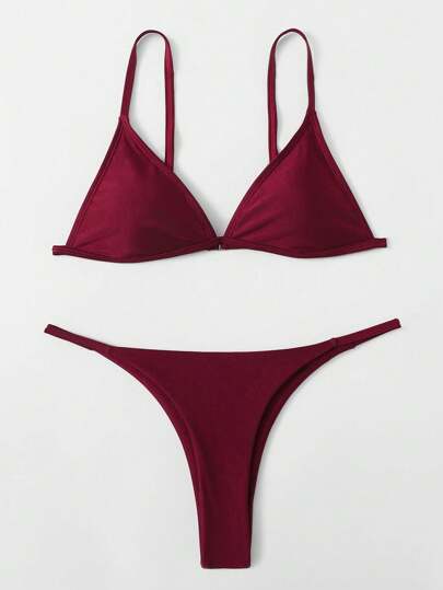 SHEIN Swim Women's Solid Color Sexy Bikini Set For Summer Beach, Two-Piece Bikini Set