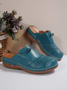 Women's Plus Size Bowknot Closed Toe Slippers, Brown, Wedge Heel And Platform Sandals