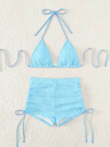 SHEIN Swim Summer Beach Halter Triangle Drawstring Side Bikini