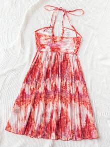 Soleia 浪漫花卉扎染连衣裙，休闲宽松沙滩罩衫，露背领口，荷叶边下摆，松紧腰身，轻盈柔软的面料，适合度假、毕业典礼、婚礼、派对、花园茶会、休闲场合