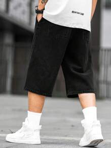 Manfinity Homme Men's Summer Casual Solid Color Denim Shorts - Black - View 2