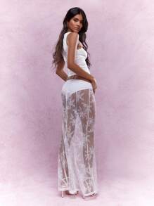 MISSGUIDED 波西米亚风透视拼接蕾丝喇叭长裙 - 白色 - 查看 2