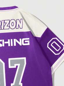 ROMWE MEN Street Life Men's Racing Icon Printed Short Sleeve T-Shirt, School - Purple - View 6