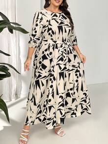 Al Najma Plus Size Women's Random Printed Simple Arabian Clothing For Daily Wear, Modest Dress - Apricot - View 6