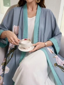 Al Najma Váy Abaya đơn giản hàng ngày có khối màu dành cho nữ - Màu xanh bụi bặm - Xem 1