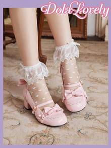 Dola Lovely Ladies' Solid Color Simple Daily High Heel Shoes With Bow Decoration - Pink - View 3