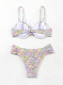 Swim Mod Women's Summer Beach Floral Frill Sexy Bikini Set, Underwire, Random Print - Multicolor - View 3