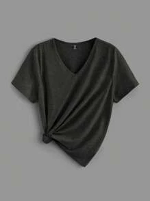 SHEIN LUNE Set de 3 camisetas de manga corta de mujer informales de talla grande con cuello en V y sueltas, para verano