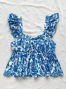 Soleia 女式假日藍白印花短袖上衣 - 藍白色 - 查看 10