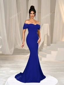 Faeriesty Off Shoulder Side Draped Wedding Dress Elegant Bridal Dress,Bride