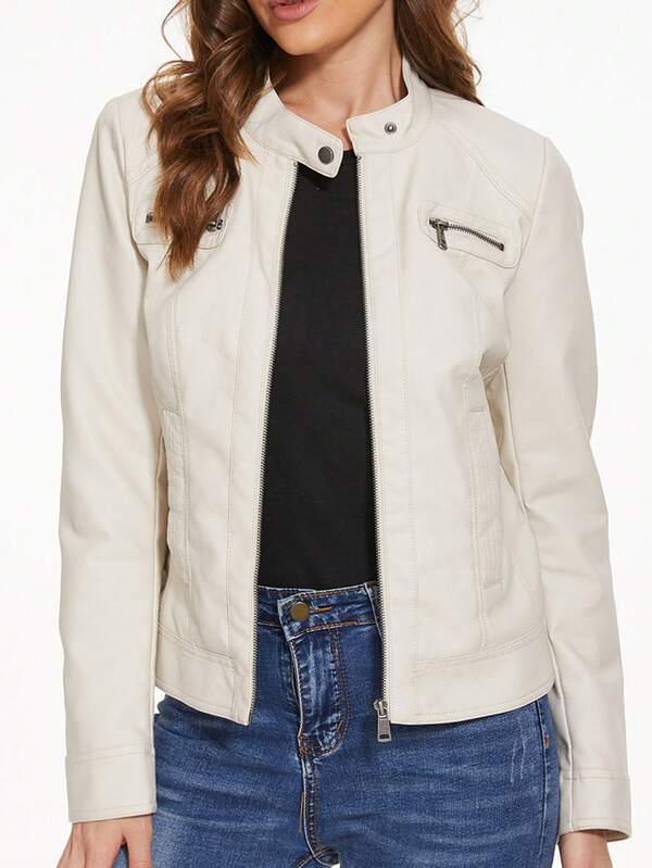 Giacca da donna con chiusura lampo e colletto, a maniche lunghe, tinta unita