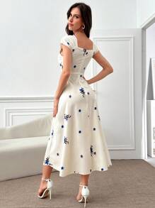 Modelyn Đầm Maxi Mùa Hè In Hoa Thanh Lịch Cho Nữ Đầm Dạ Hội Dài - Màu be - Xem 2