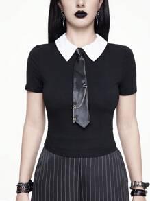 ROMWE Goth Top corto y ajustado estilo gótico para mujer con corbata de cadena incorporada al cuello - Negro - Ver 6