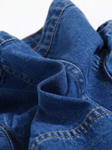 SHEIN Baby Girls Ripped Flap Pocket Denim Short Sleeve Jacket - Dark Wash - View 3