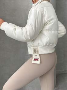 EURMUSE Solid Zip Up Special Design Puffer Coat - Beige - View 2