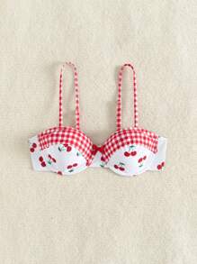 Swim Mod 女士夏季海滩网格图案樱桃印花泳衣上衣