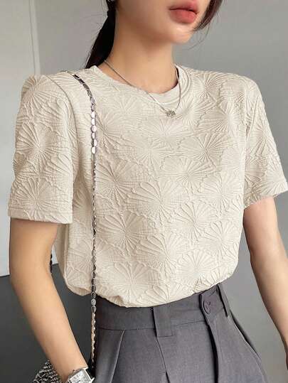 DAZY Casual And Stylish Women's Short Sleeve T-Shirt With Floral Damask Print, Summer