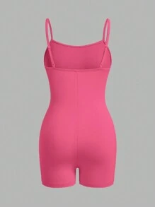 SHEIN Essnce Women's Summer Casual Solid Color Spaghetti Strap Skinny  Knitted Solid Color Cami Romper Set, 5pcs Airport Outfit Sport - Multicolor - View 12