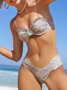 Swim Mod Women's Summer Beach Floral Frill Sexy Bikini Set, Underwire, Random Print - Multicolor - View 8