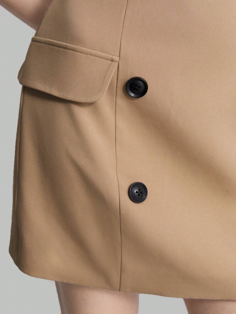 Fashionable Women's Solid Color Button Decorated Strapless Dress