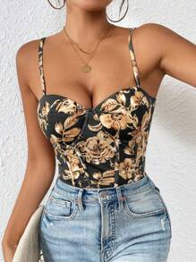 Chiquease 花卉印花無袖連體衣，適合休閒和上班穿著，夏季 - 黑色 - 查看 4