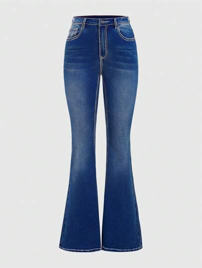 Grunge Punk Y2k Vintage Millennial Pocket Stars, Moon, Cross Embroidered & Studded Slim Flare Jeans, School