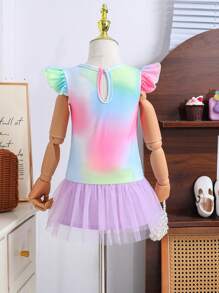 New Knitted Summer Dress For Baby Girls, With Digital Printed Ice Cream Motif, Tie-Dye Effect, And Fashionable Printed & Layered Mesh Design - Multicolor - View 2