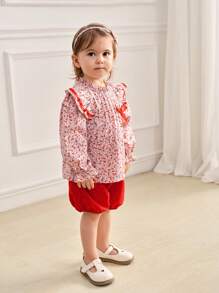 SHEIN Baby Girls' Digital Printed Top And Shorts Set, 2pcs